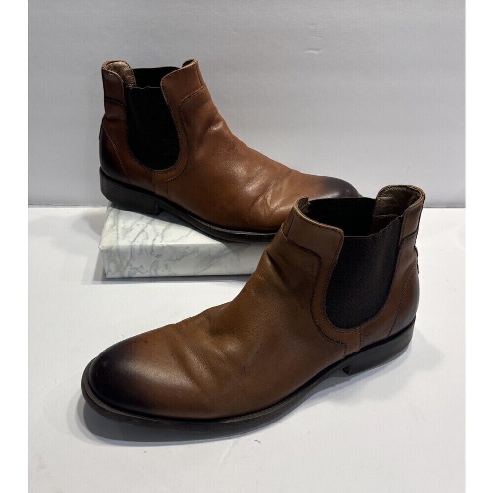 Johnston & Murphy Chelsea Boots Brown leather Pull on 59-1238 Shoes Mens Sz 10 M